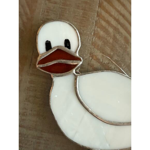 Set of 2 Vintage Stained Glass Handmade Farmyard Duck Goose Suncatchers 7"x6.5" - Picture 2 of 7
